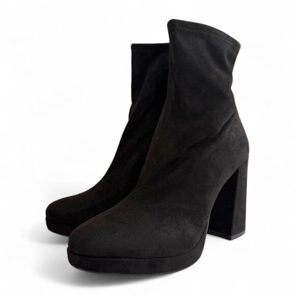 Steve Madden Macayla Black Fabric Upper Platform Block-Heel Booties NEW! Size 11 - Picture 4 of 10